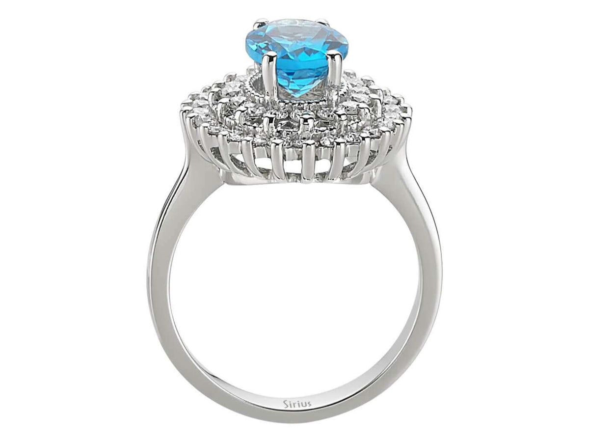 Diamant und Oval Blauer Topas Ring in 585er 14 K Weißgold - handgefertigter Diamantschmuck aus Feingold | Sirius Diamant