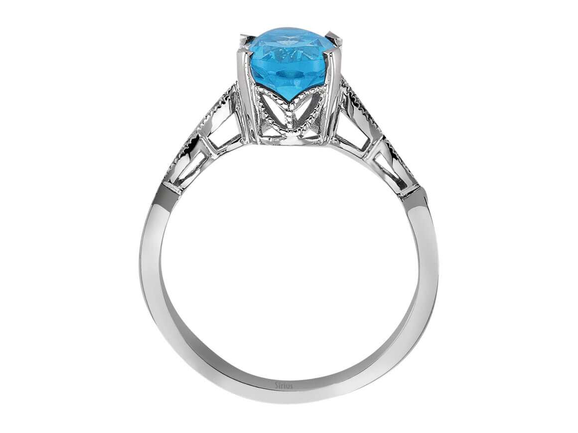 Diamant und Oval Blauer Topas Ring - handgefertigter Diamantschmuck aus Feingold | Sirius Diamant