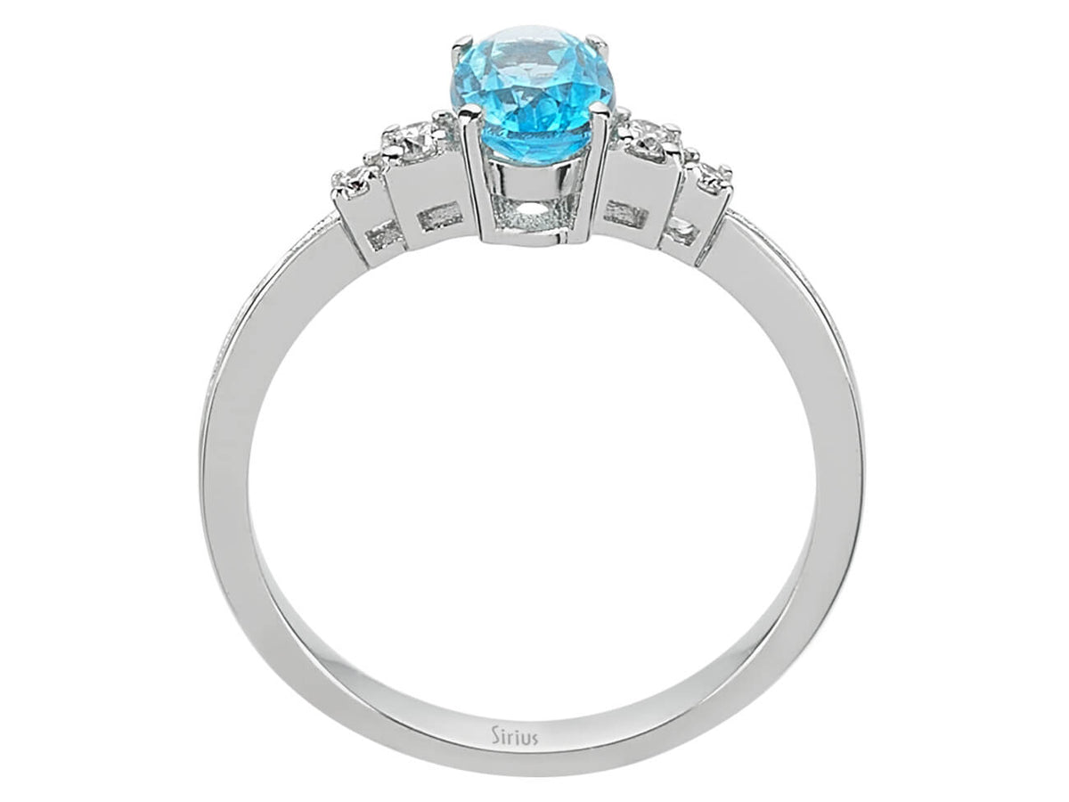 Diamant und Oval Blauer Topas Ring - handgefertigter Diamantschmuck aus Feingold | Sirius Diamant