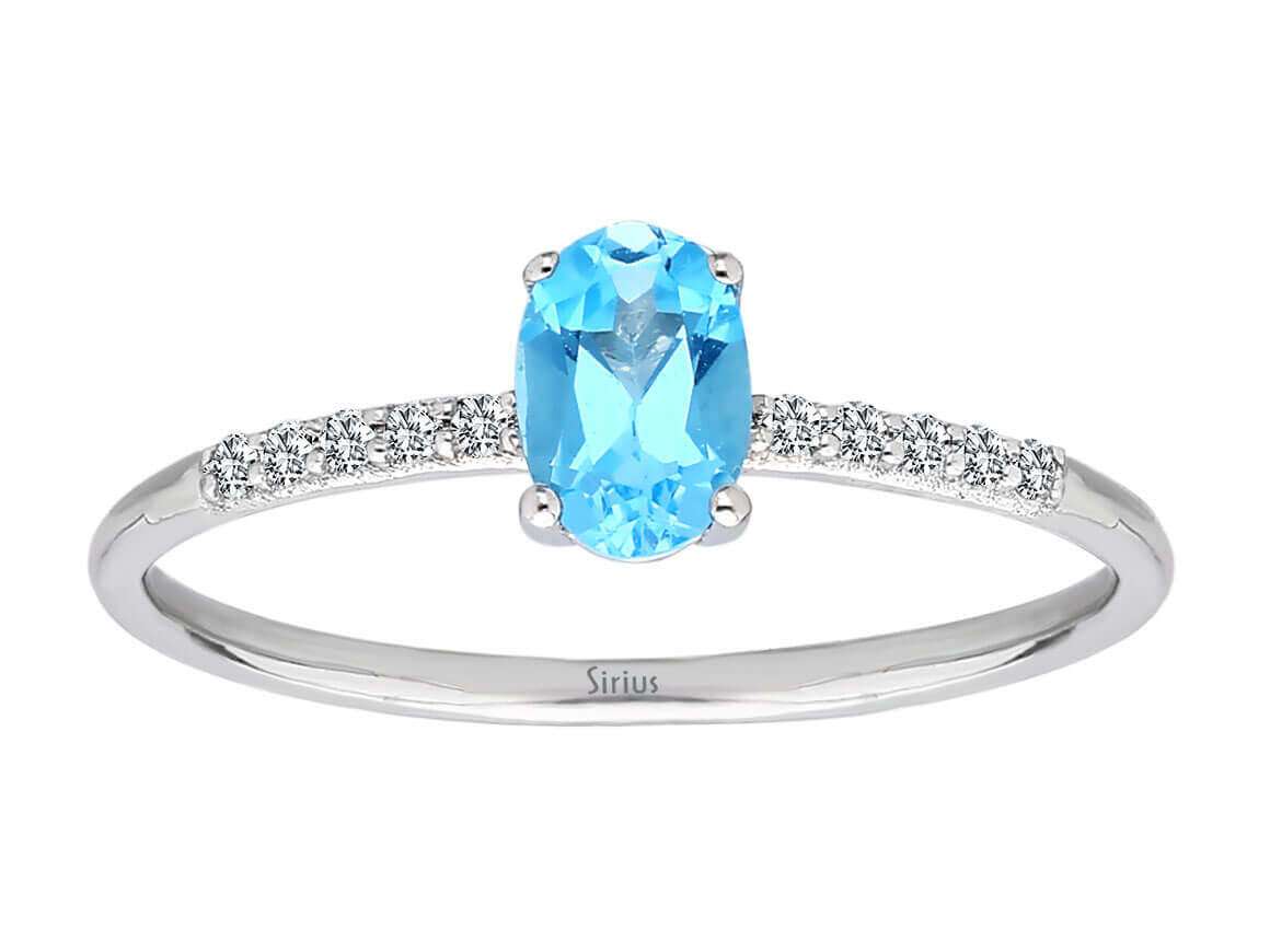 Diamant und Ovaler Blauer Topas Ring - handgefertigter Diamantschmuck aus Feingold | Sirius Diamant