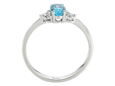 Diamond and blue topaz ring in 8 K white gold