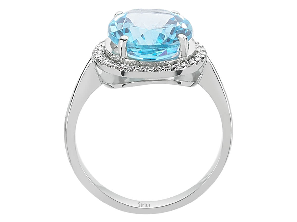 Diamant und Oval Blauer Topas Ring - handgefertigter Diamantschmuck aus Feingold | Sirius Diamant