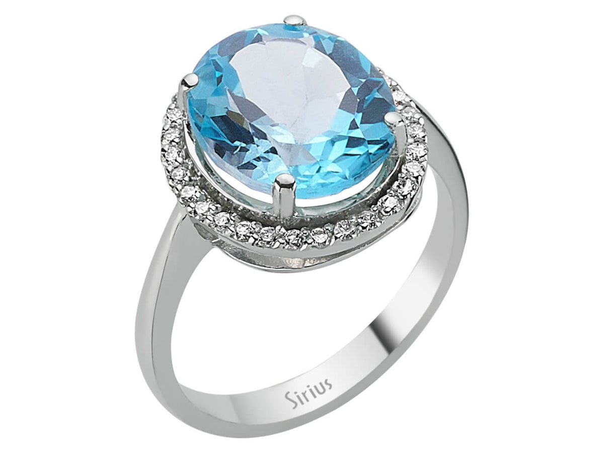 Diamant und Oval Blauer Topas Ring - handgefertigter Diamantschmuck aus Feingold | Sirius Diamant