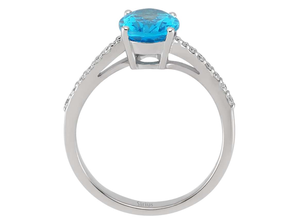 Diamant und Oval Blauer Topas Ring - handgefertigter Diamantschmuck aus Feingold | Sirius Diamant