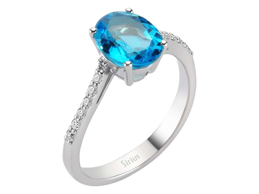 Diamant und Oval Blauer Topas Ring - handgefertigter Diamantschmuck aus Feingold | Sirius Diamant