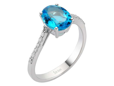 Diamond and Oval Blue Topaz Ring