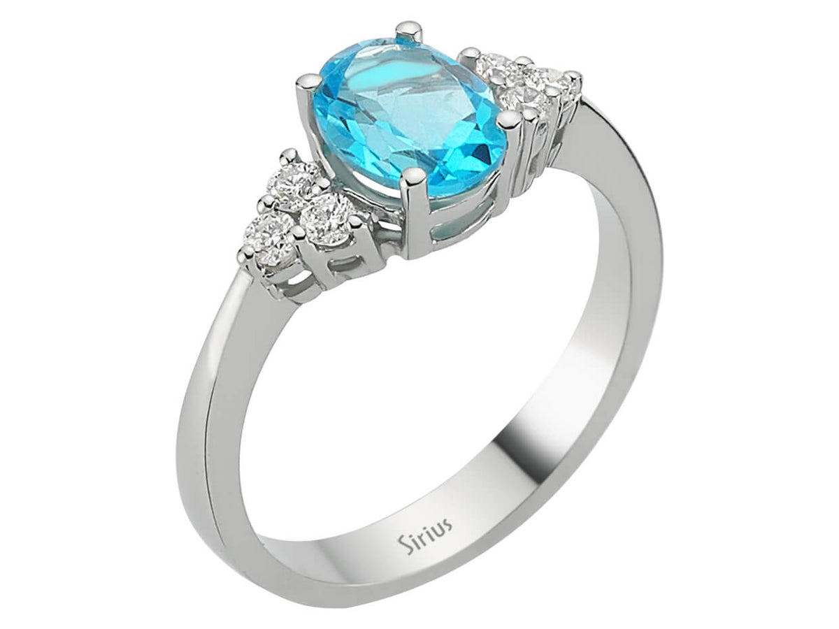 Diamant und Oval Blauer Topas Ring - handgefertigter Diamantschmuck aus Feingold | Sirius Diamant