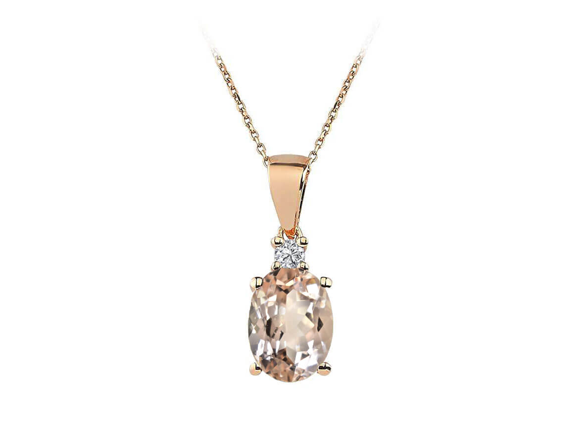 Halskette mit Diamanten und ovalem Morganit - handgefertigter Diamantschmuck aus Feingold | Sirius Diamant