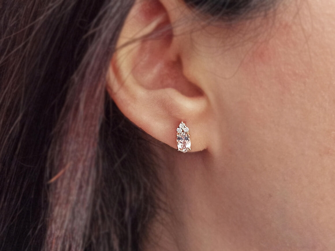 Diamant und Oval Morganit  Saga Ohrringe - handgefertigter Diamantschmuck aus Feingold | Sirius Diamant