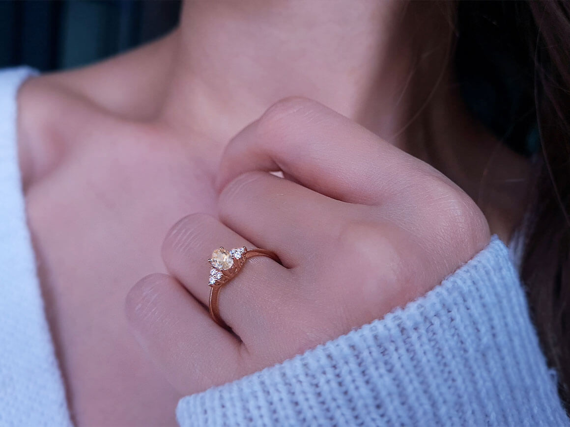 Diamond and Oval Morganite Ring