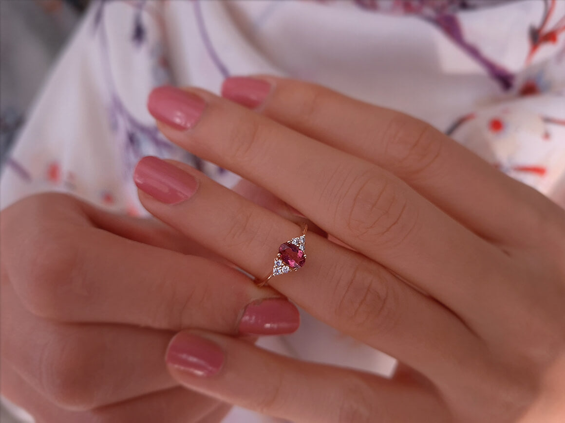 Diamond and Oval Pink Tourmaline Ring