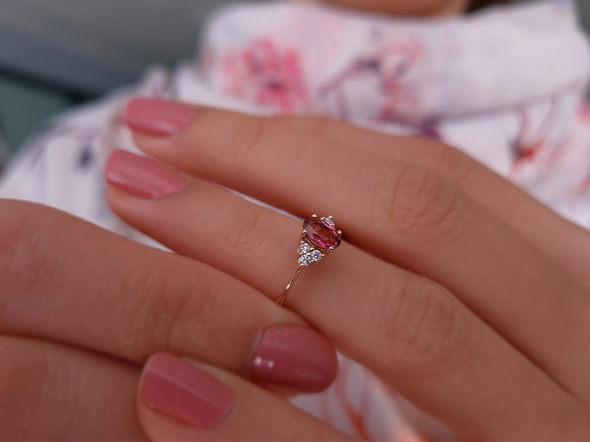 Diamond and Oval Pink Tourmaline Ring