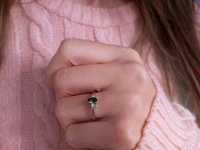 Diamond and Oval Peridot Ring