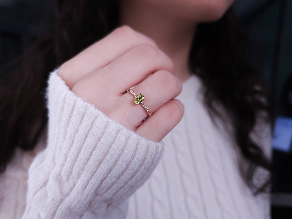 Diamond and Oval Cut Peridot Ring