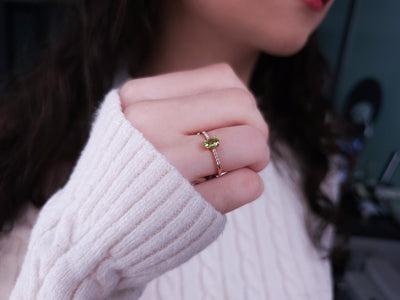 Diamond and Oval Cut Peridot Ring