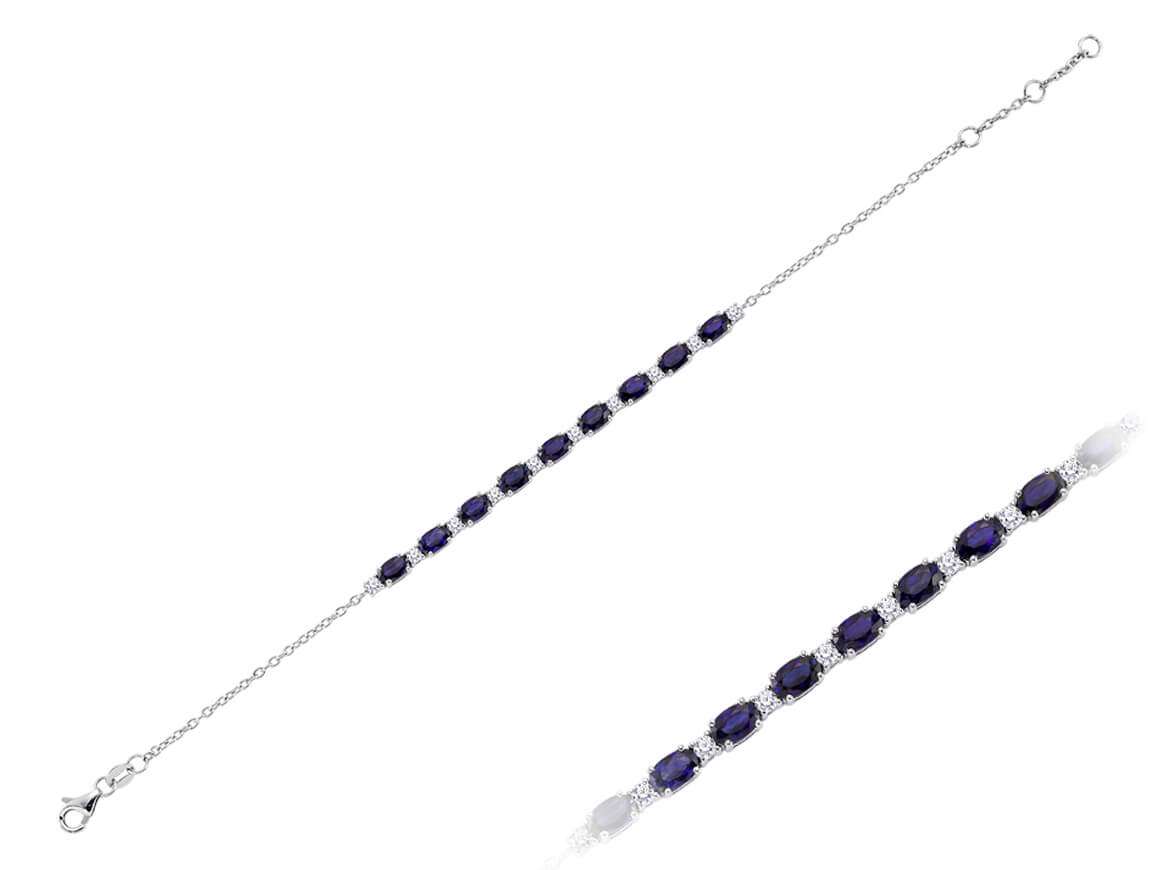 Diamant und Oval Saphir Armband in 585er 14 Karat Weißgold