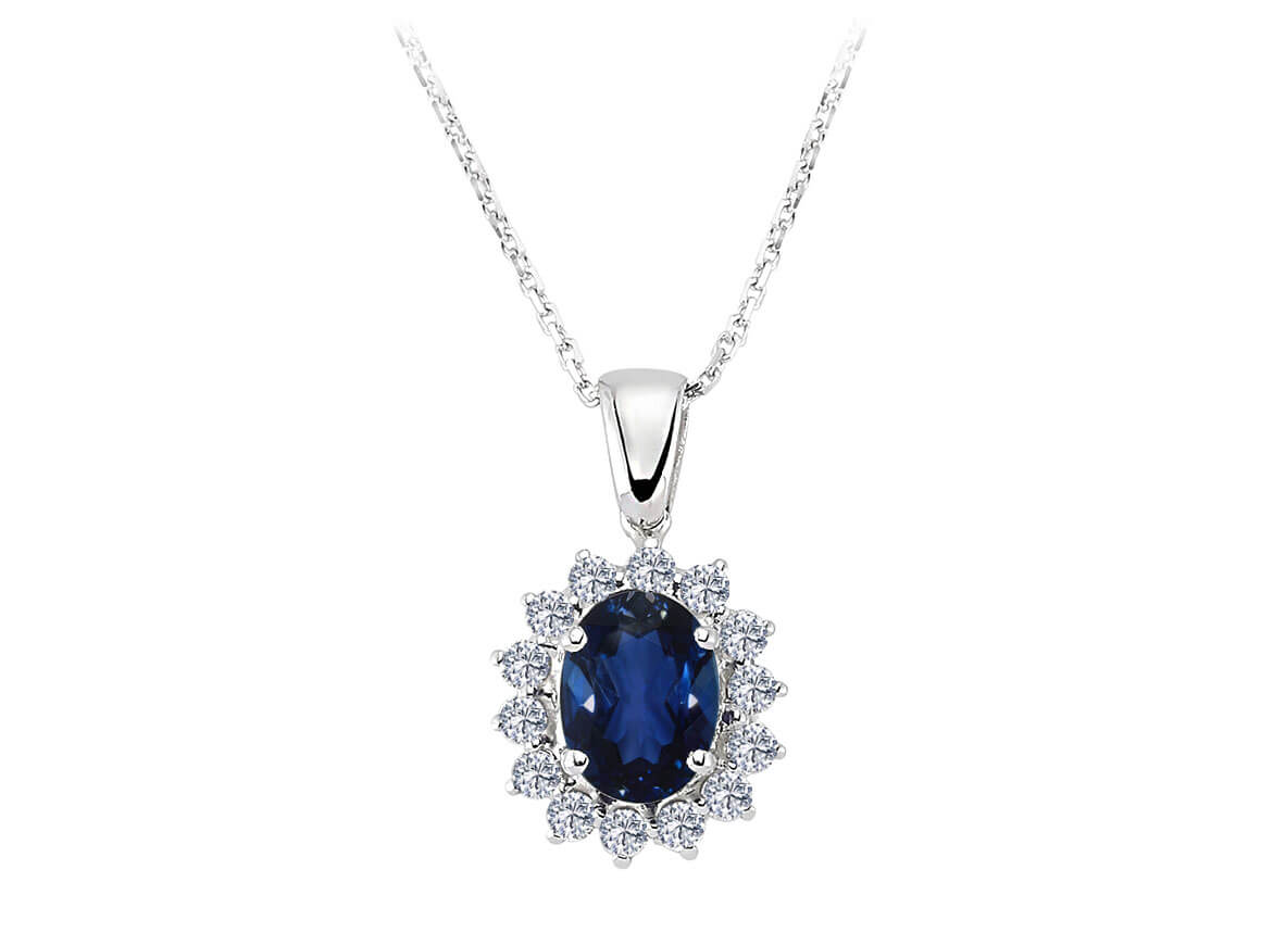 Diamond and oval sapphire necklace
