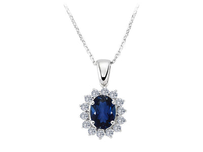 Diamond and oval sapphire necklace