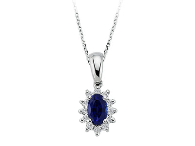 Oval sapphire necklace with diamonds in white gold