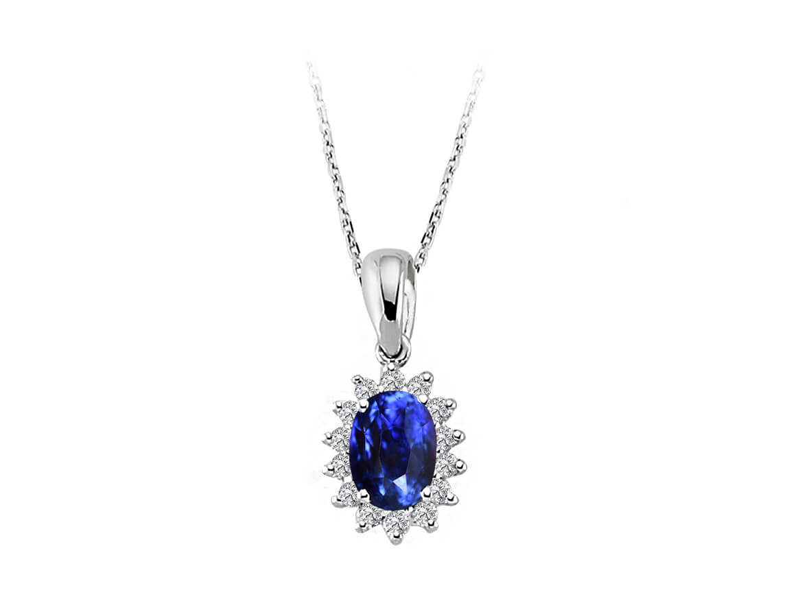 Collier diamant et saphir ovale