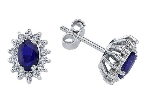 Diamant und Oval Saphir Ohrring in 585er 14K Weissgold - handgefertigter Diamantschmuck aus Feingold | Sirius Diamant