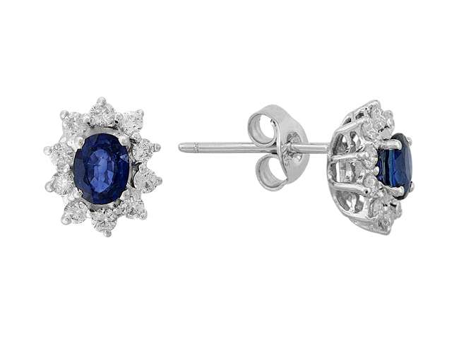 Earrings with diamonds and oval sapphires