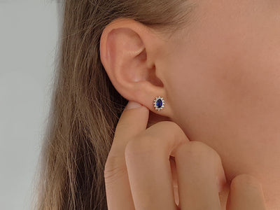 Diamond and Oval Sapphire Earrings