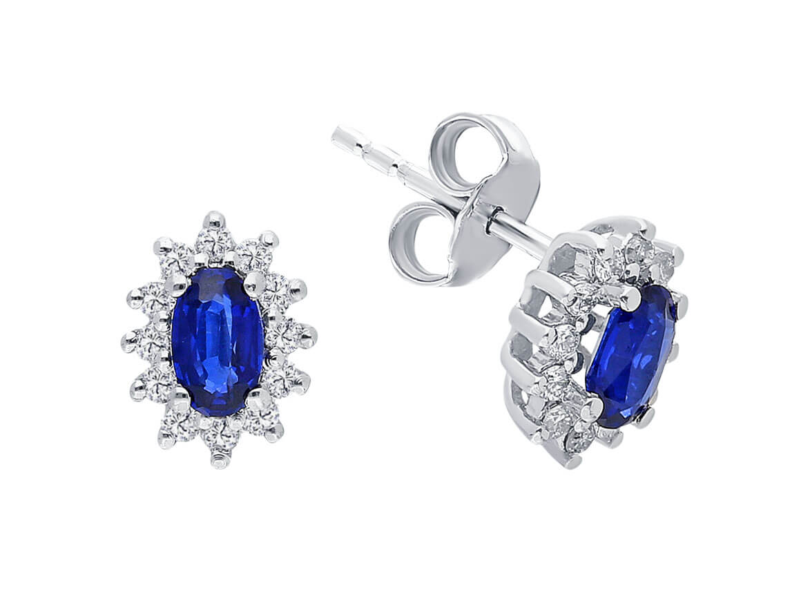 Diamant und Oval Saphir Ohrringe - handgefertigter Diamantschmuck aus Feingold | Sirius Diamant
