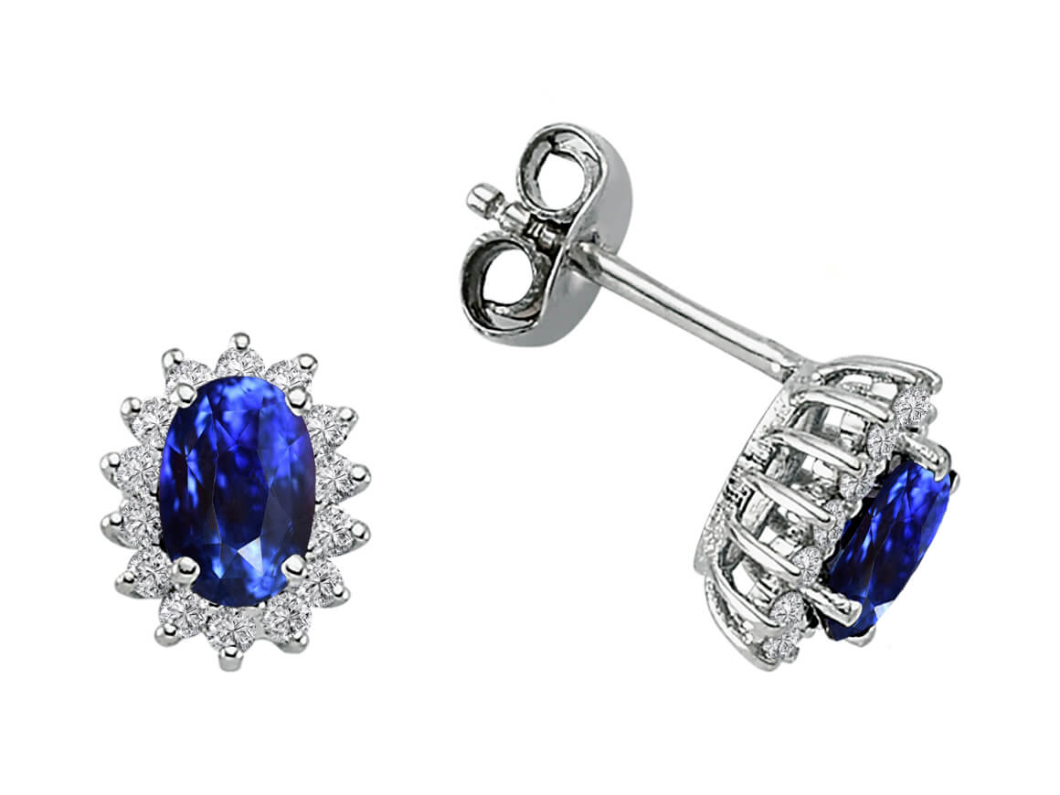 Diamant und Oval Saphir  Ohrstecker - handgefertigter Diamantschmuck aus Feingold | Sirius Diamant