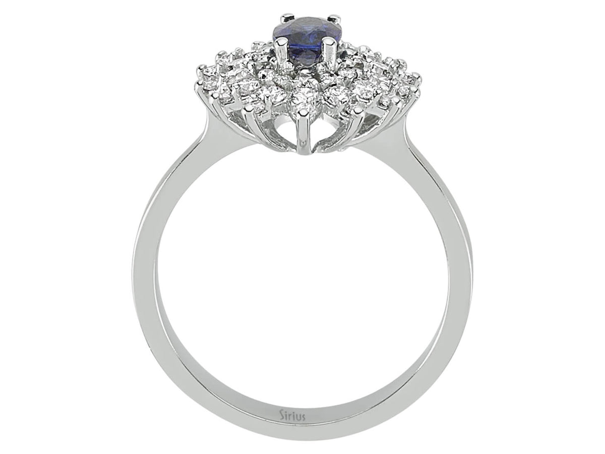 Diamant und Oval Saphir Ring in 585er 14 K Weißgold – handgefertigter Diamantschmuck aus Feingold | Sirius Diamant