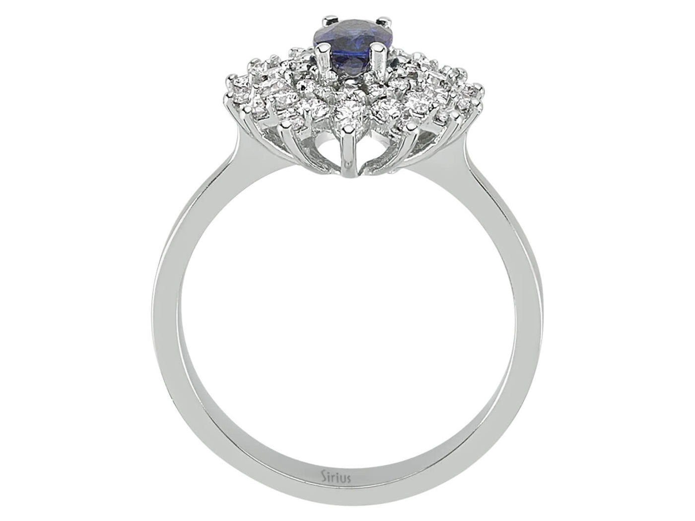 Diamond and oval sapphire ring in 14 K white gold