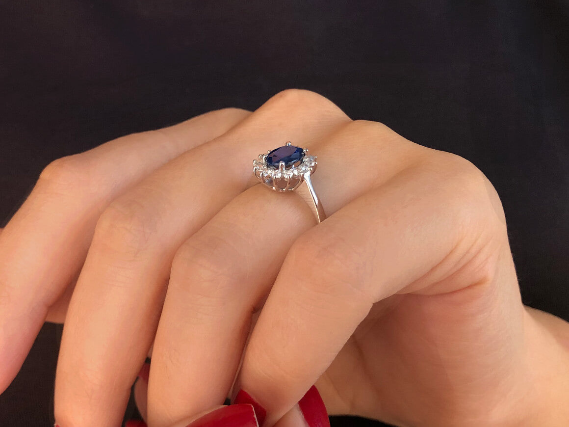 Diamond and Oval Sapphire Ring