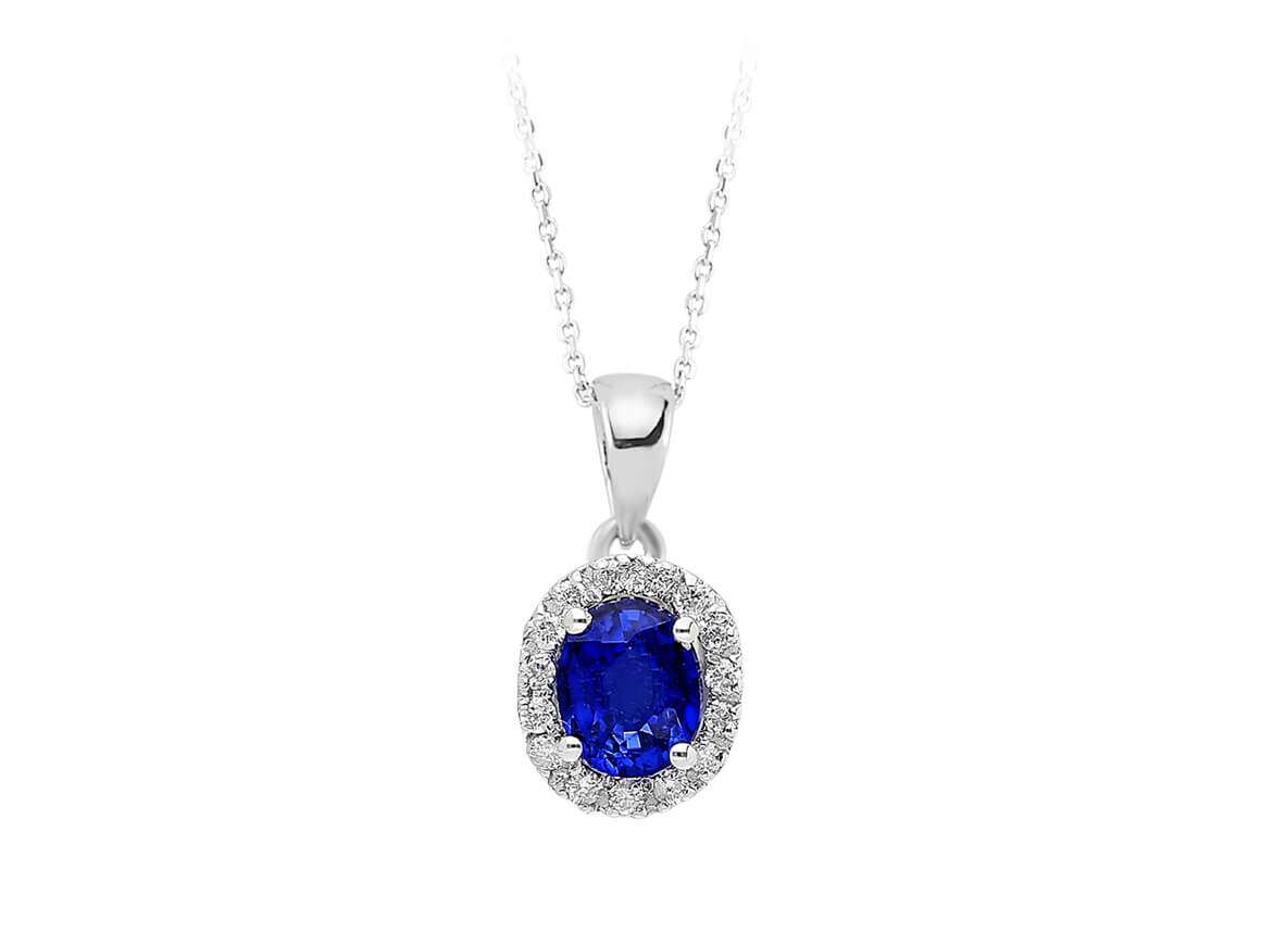 Diamond and oval sapphire necklace