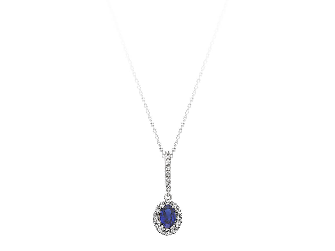 Diamond and oval sapphire pendant