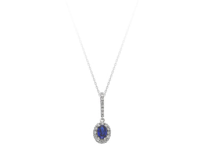 Diamond and oval sapphire pendant