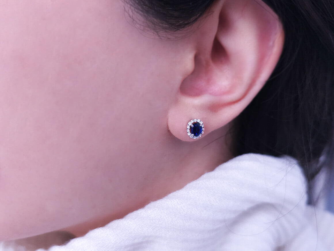 Diamond and Oval Sapphire Earrings