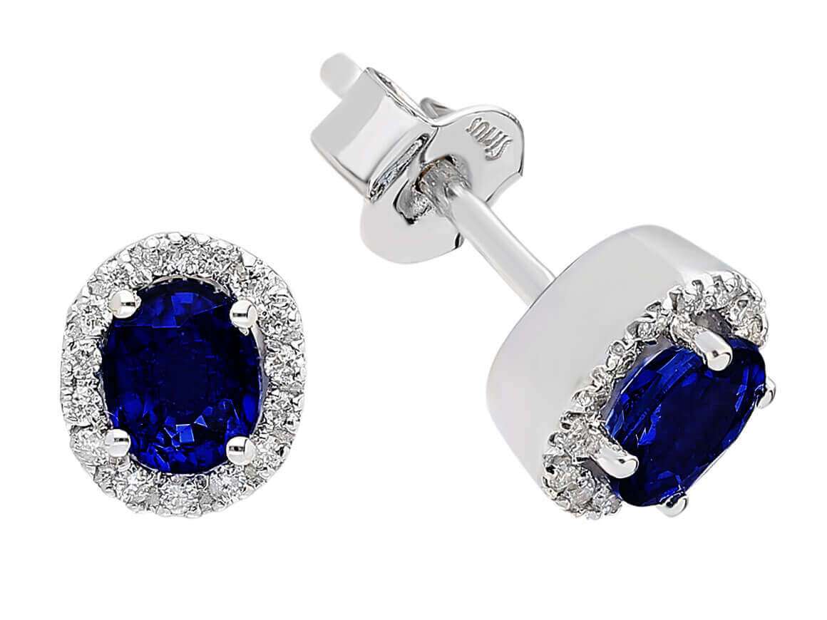 Diamant und Oval Saphir Ohrringe - handgefertigter Diamantschmuck aus Feingold | Sirius Diamant
