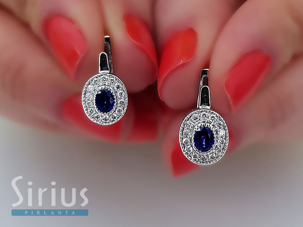 Diamond and Oval Sapphire Earrings