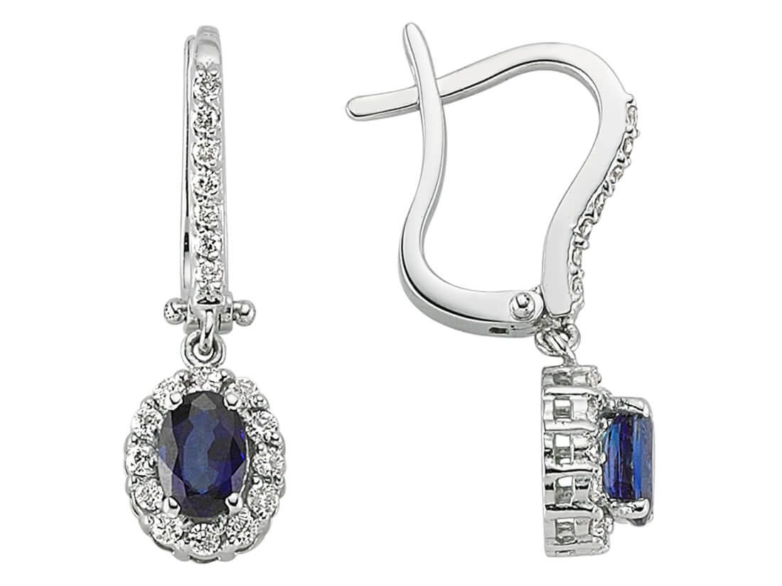 Diamond and oval sapphire earrings