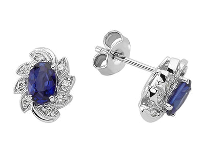 Diamond and Oval Sapphire Earrings