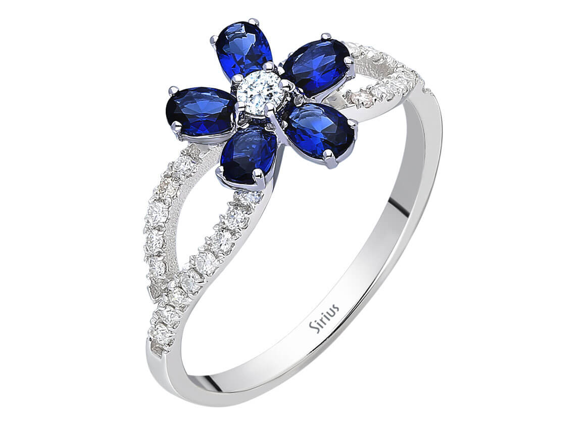 Diamant und Oval-Schliff Saphir Veilchen Ring in 333er 8 Karat Weißgold - handgefertigter Diamantschmuck aus Feingold | Sirius Diamant