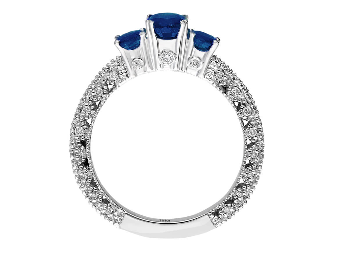 Diamond and Oval Sapphire Tria Ring