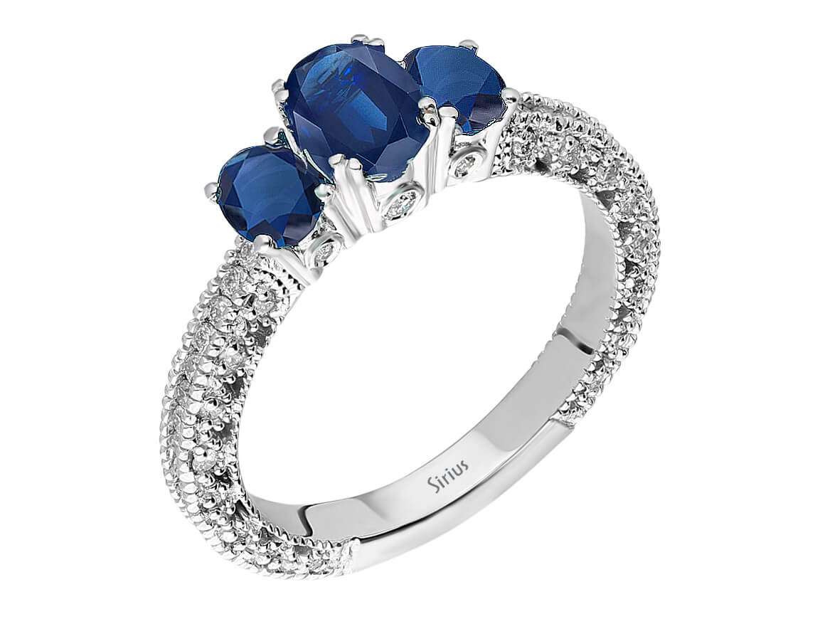 Diamant und Oval Saphir Tria Ring - handgefertigter Diamantschmuck aus Feingold | Sirius Diamant