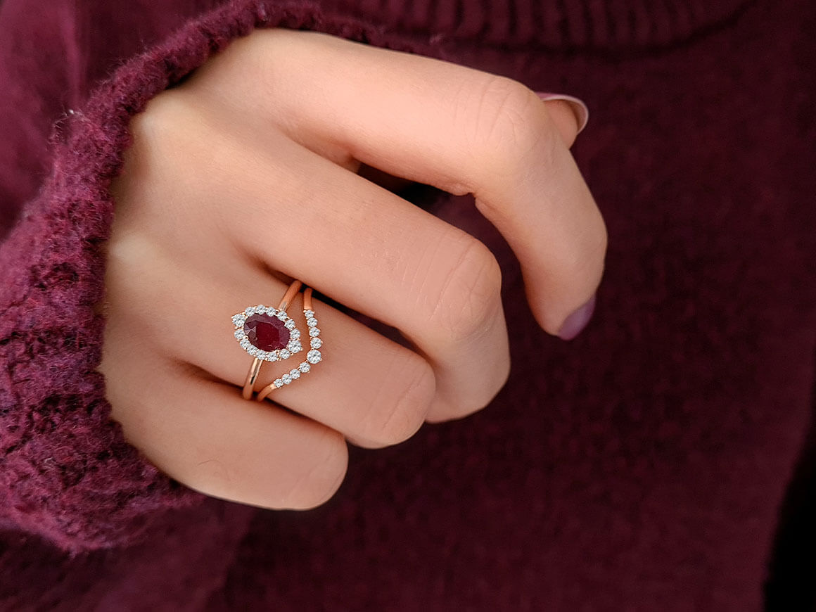 Diamond and Oval Ruby Ascella Ring