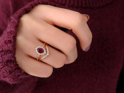 Diamond and Oval Ruby Ascella Ring