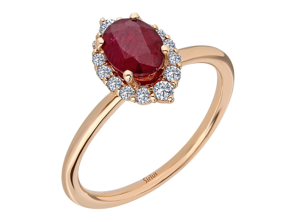 Diamant und Oval Rubin Ascella Ring - handgefertigter Diamantschmuck aus Feingold | Sirius Diamant
