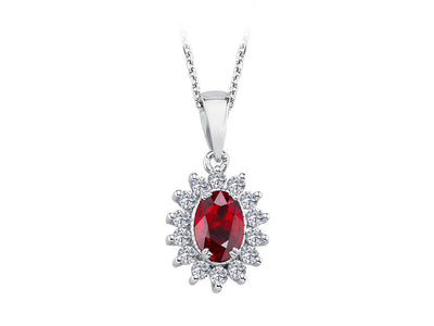 Diamond and oval ruby necklace in 14 K white gold