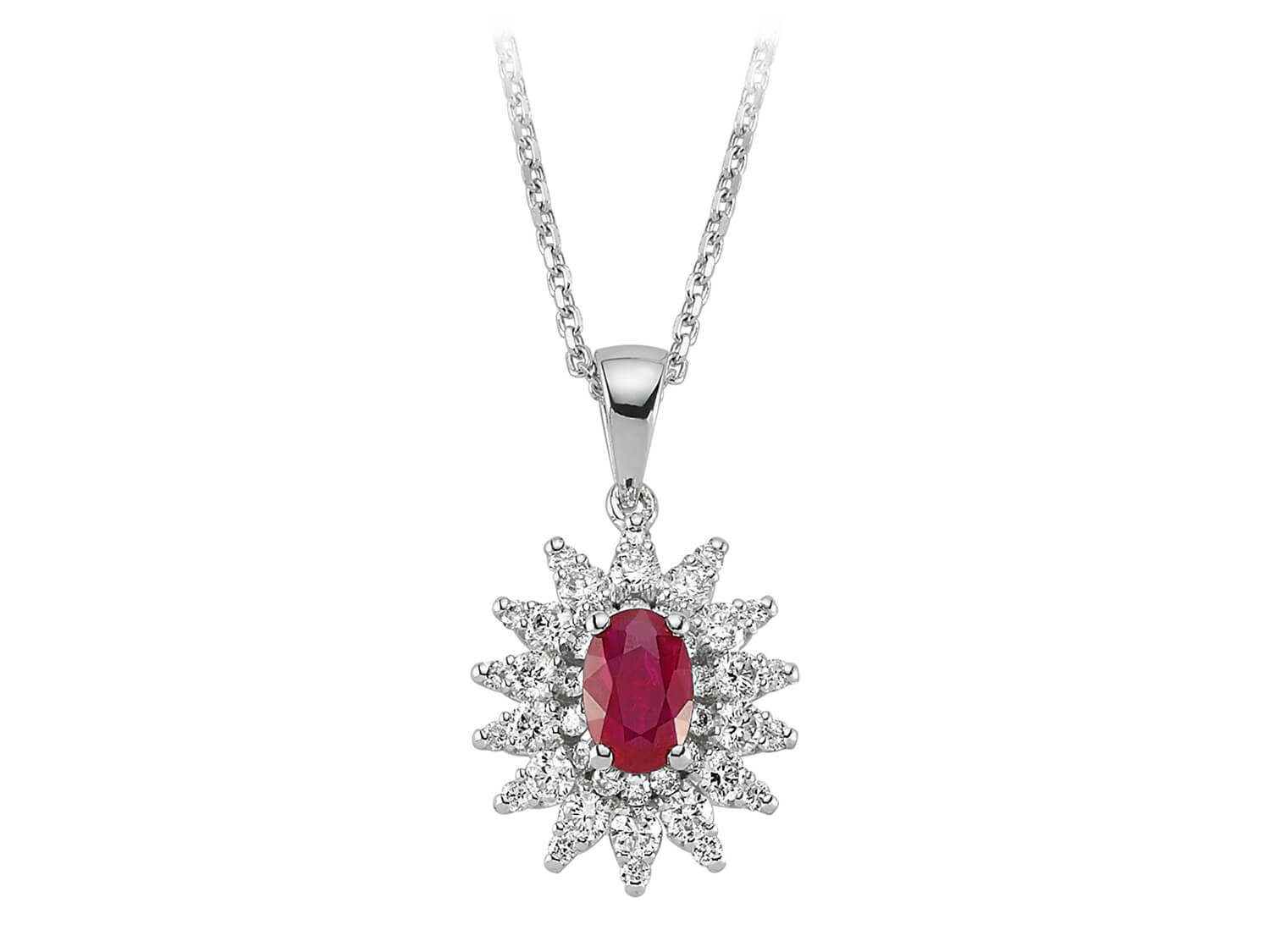 Diamant und Oval Rubin Collier in 18 K Weißgold - handgefertigter Diamantschmuck aus Feingold | Sirius Diamant