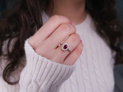 Diamond and oval cut ruby jewelry set in 14 carat white gold