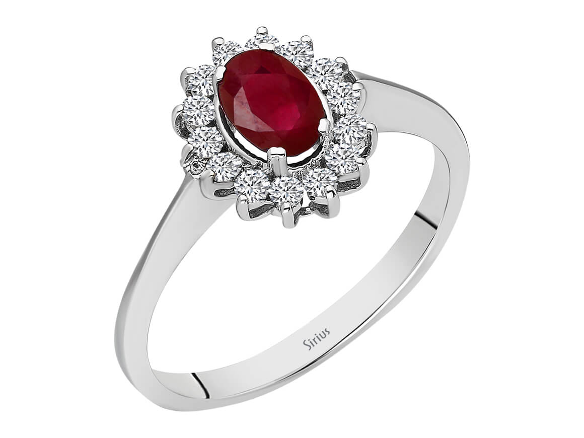 Diamant und Oval Rubin Ring in 18 K Weißgold – handgefertigter Diamantschmuck aus Feingold | Sirius Diamant